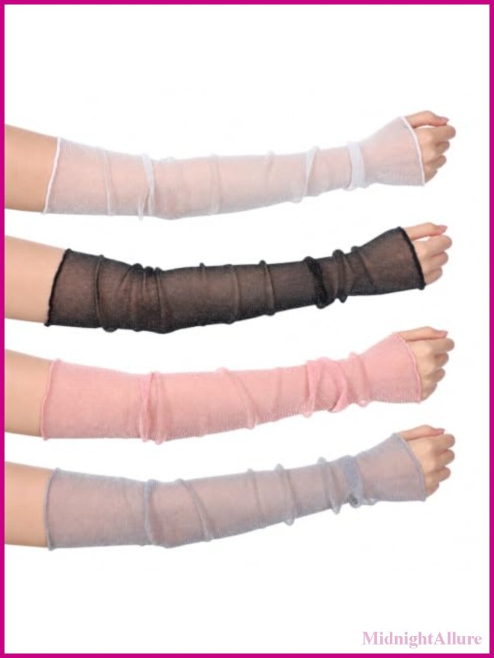 Women's Long Ultra-Thin Lace Arm Sleeves Mesh Sheer Gloves 4 Pairs